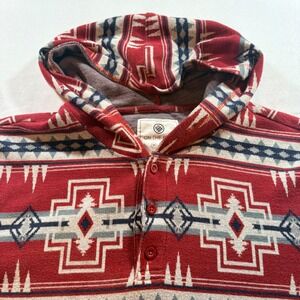 On The Byas Southwestern Hoodie Mens Medium Red Aztec Print Henley Pullover